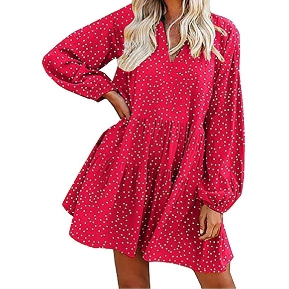 Fancyinn Dresses & Skirts - FANCYINN Women Summer Casual DressVNeck Floral PrintlongSleeve Knee-Leng…